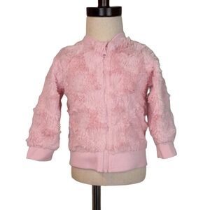 ✨️ WN Baby Girl 12 Month Pink Faux Fur Heart Zip Up Sweater Jacket